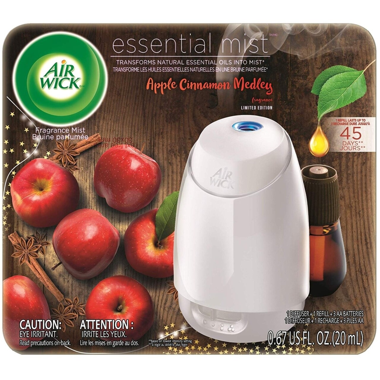 Air Wick Essential Mist, Essential Oil Diffuser, (Diffuser + 1 Refill), Apple  Cinnamon Medley, Fall decor, Air Freshener